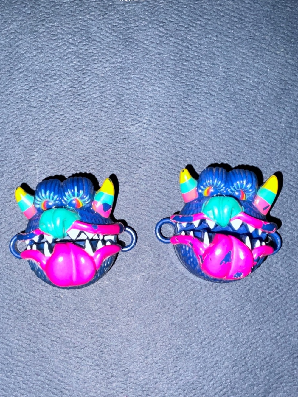 1987 My Pet Monster Bow Biters - Blue Meanie Shoelace Clips - Rare 80’s
